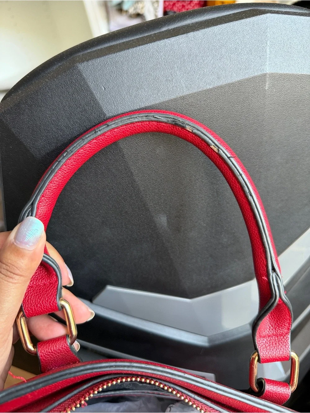 Red/Maroon Structured Satchel with crossbody strap